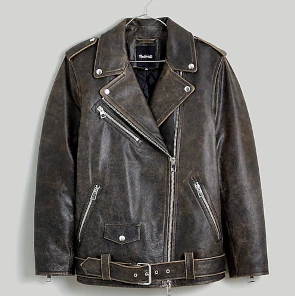 Distressed Leather Oversized Motorcycle Jacket Distressed Leather Oversized Motorcycle Jacket