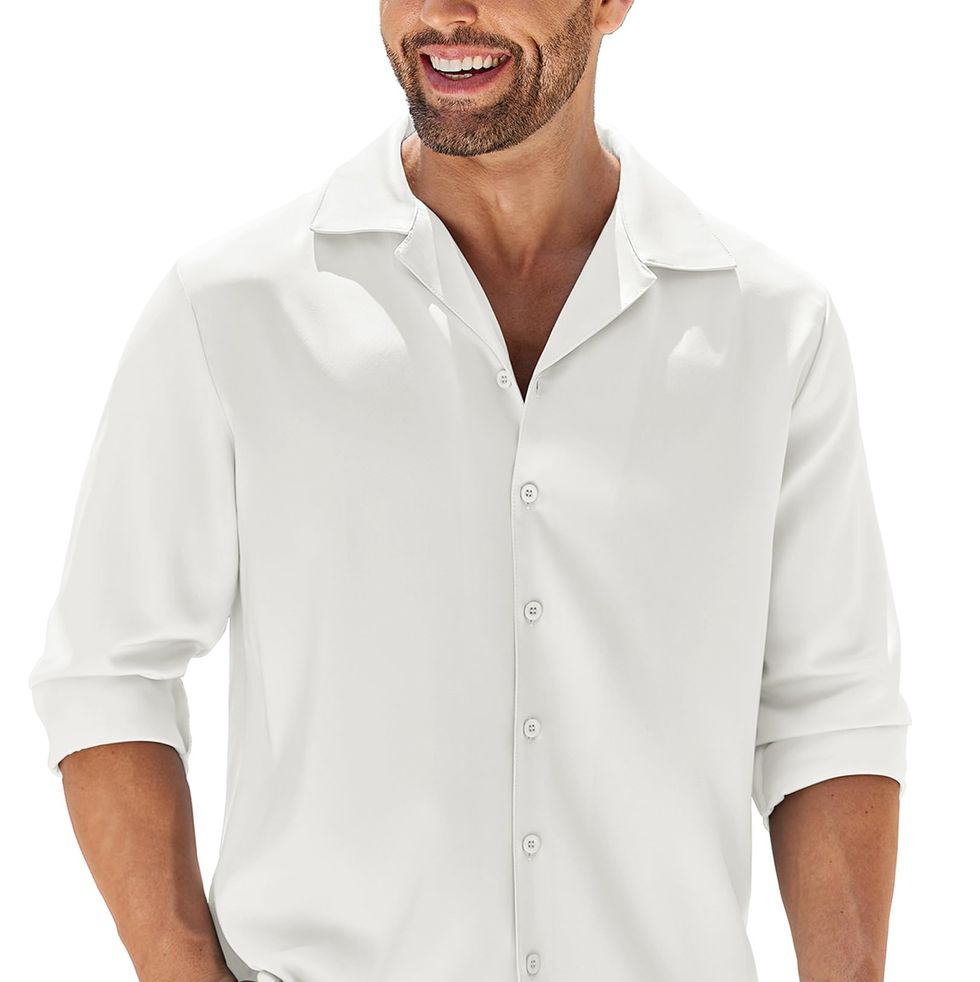 White Satin Long-Sleeve Button Up
