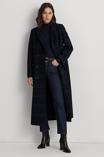 Black Watch Plaid Double-Breasted Coat