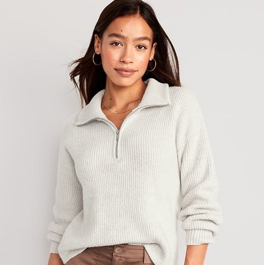 1/2-Zip Shaker-Stitch Pullover for Women