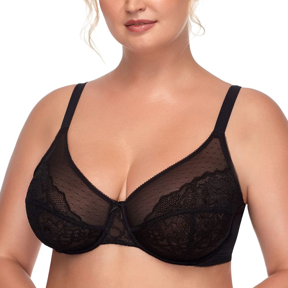 Womens Plus Size Bras Full Coverage Lace Underwire Unlined Bra Black 34G