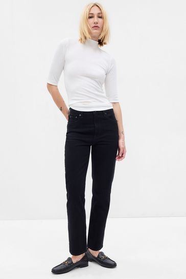 High Waisted Cheeky Straight Jeans with Washwell