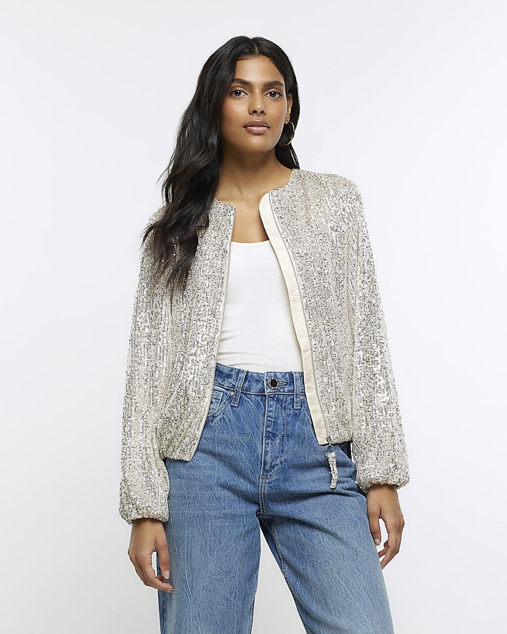 Kadence Glitter Silver Sequin Blazer ($62) ❤ liked on Polyvore featuring  outerwear, jackets, blazers, blazer jacket,… | Sequin blazer, Glitter jacket,  Silver blazer