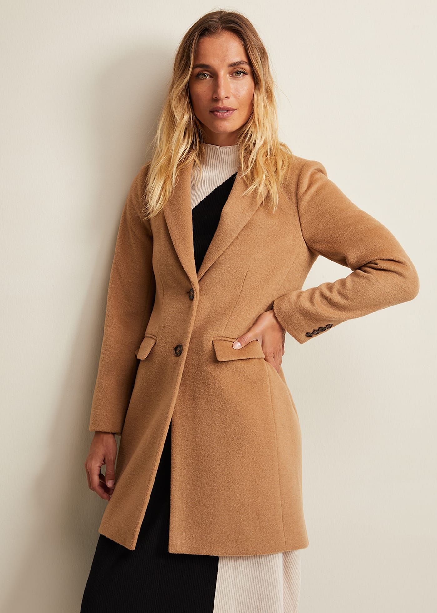 Ladies single breasted 2025 camel wool coat