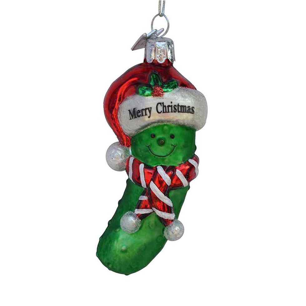 Noble Gems Merry Christmas Pickle Glass Ornament
