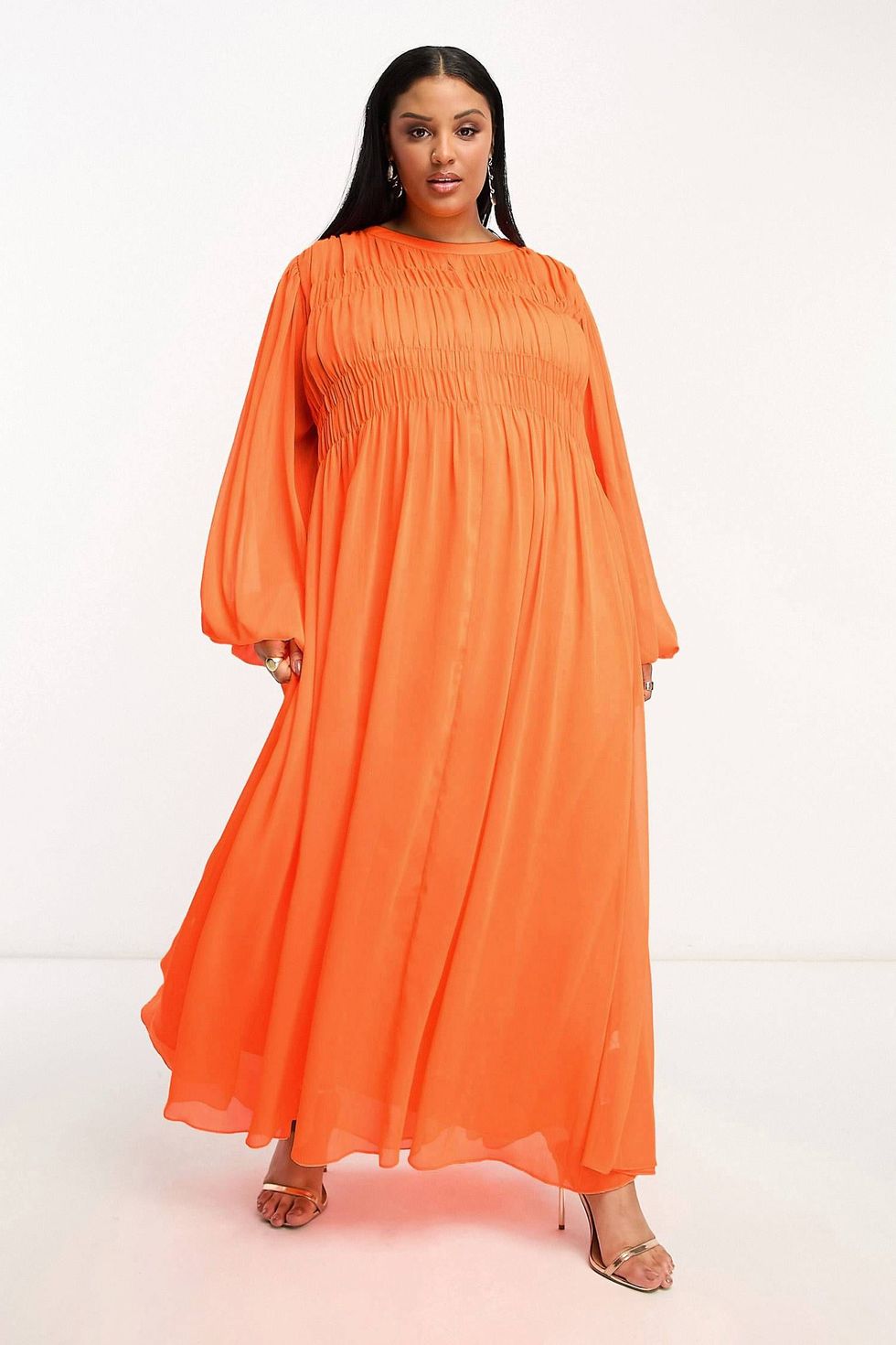 Curve shirred bust oversized maxi dress in orange