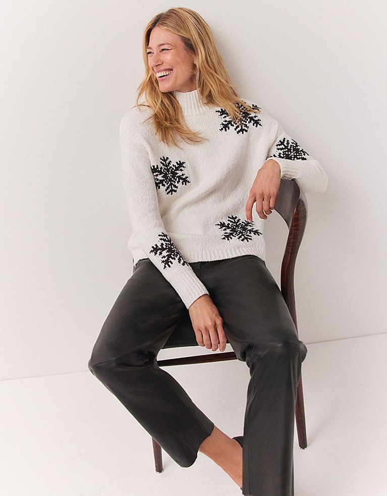 Snowflake Funnel Neck Jumper with Organic Cotton
