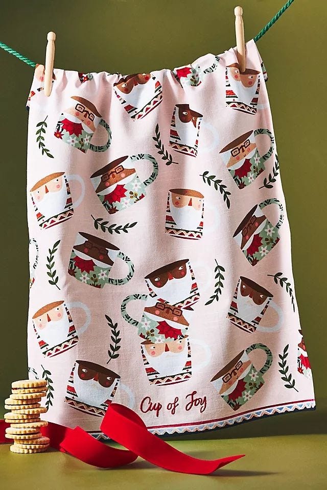 Fotini Tikkou Santa Mug Cotton Christmas Tea Towel