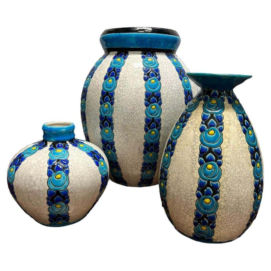 1920s Blue Flower Vases by Charles Catteau 1920s Blue Flower Vases by Charles Catteau