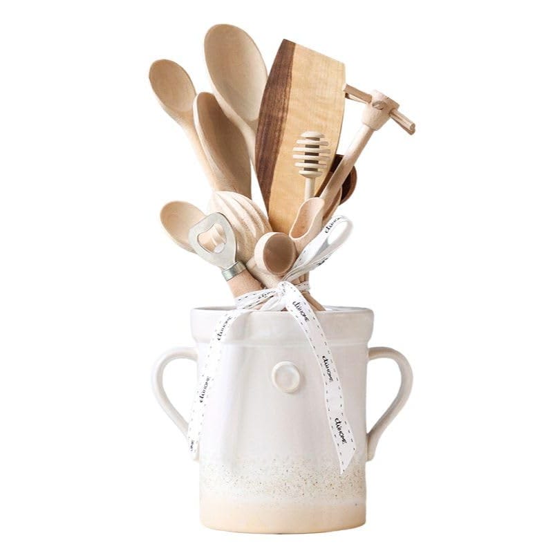 Ceramic Crock with Set of Wooden Utensils Ceramic Crock with Set of Wooden Utensils