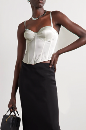 Hamptons cropped stretch-silk satin bustier top