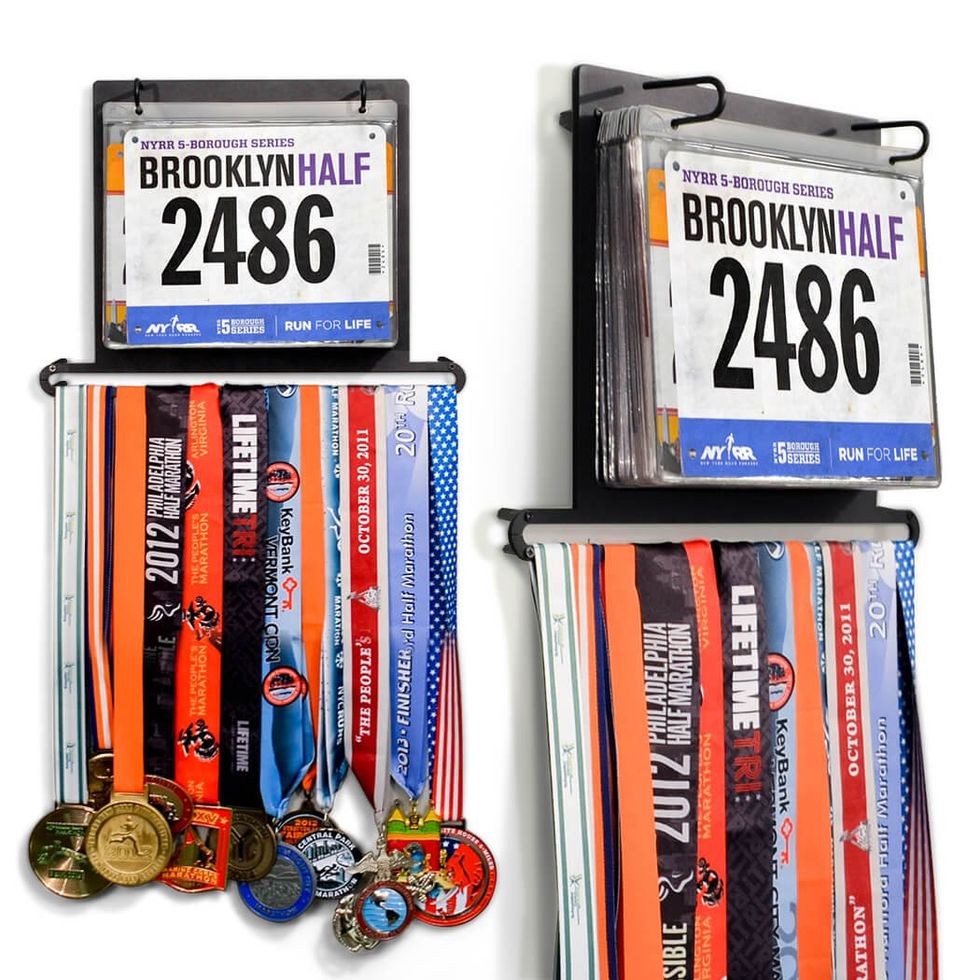 Medal Hanger for Runners Race Bib Holder Medal Rack Complete Bundle Steel  Medal Holder Bib Hanger for 40 Medals & 100 Running Bibs 