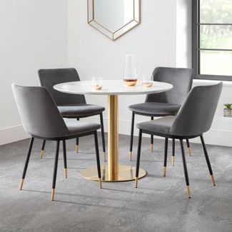 Palermo Round Pedestal Dining Table - White Marble/Gold
