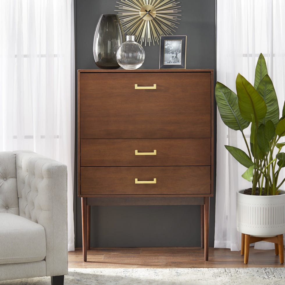 Jasper Tall Mid-Century Bar Cabinet  