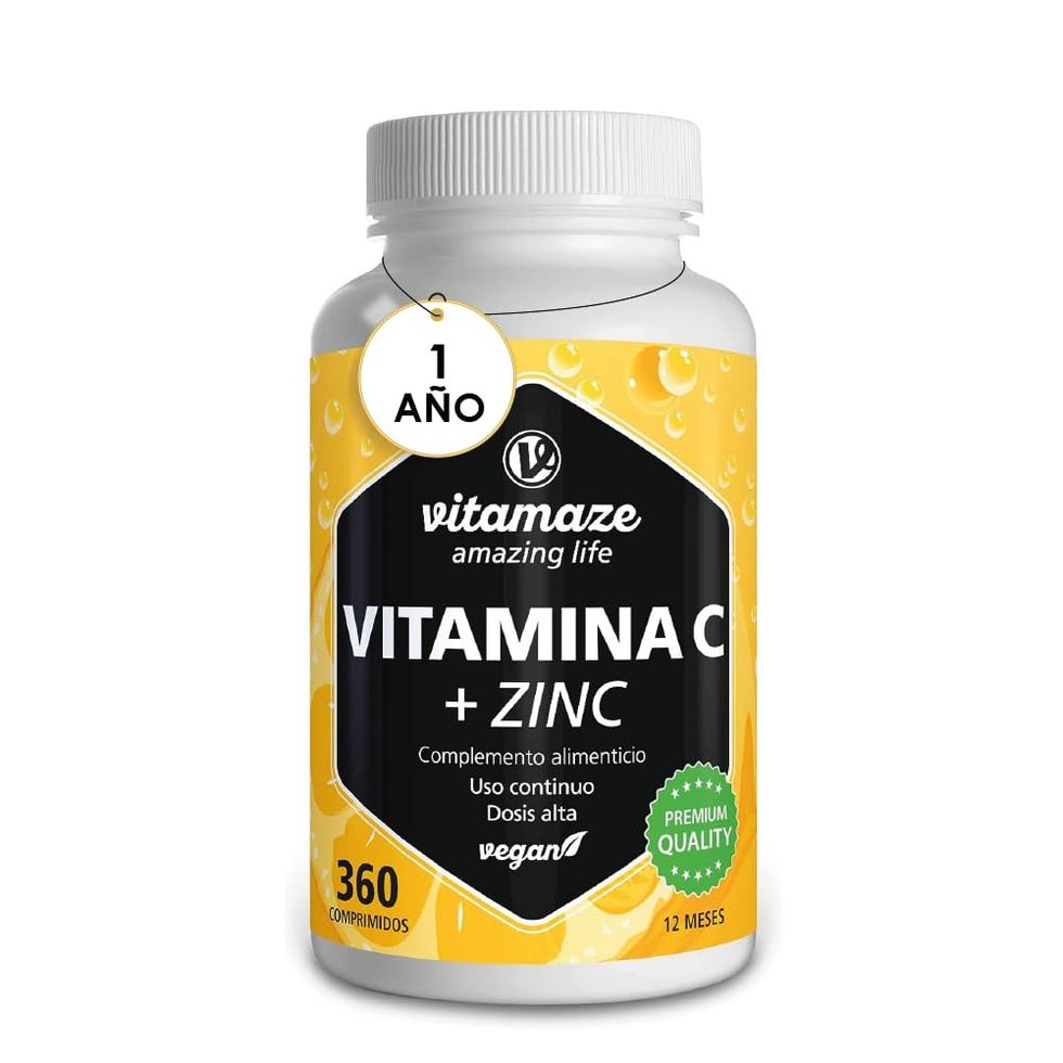 Vitamina C 1000 mg (1 Año) + Zinc + Bioflavonoides, 360 Comprimidos, 1 comprimido al día, Vegano, Reducen Fatiga y Fortalecen el Sistema Inmunológico, Natural Pura, Calidad Alemana. Vitamaze®