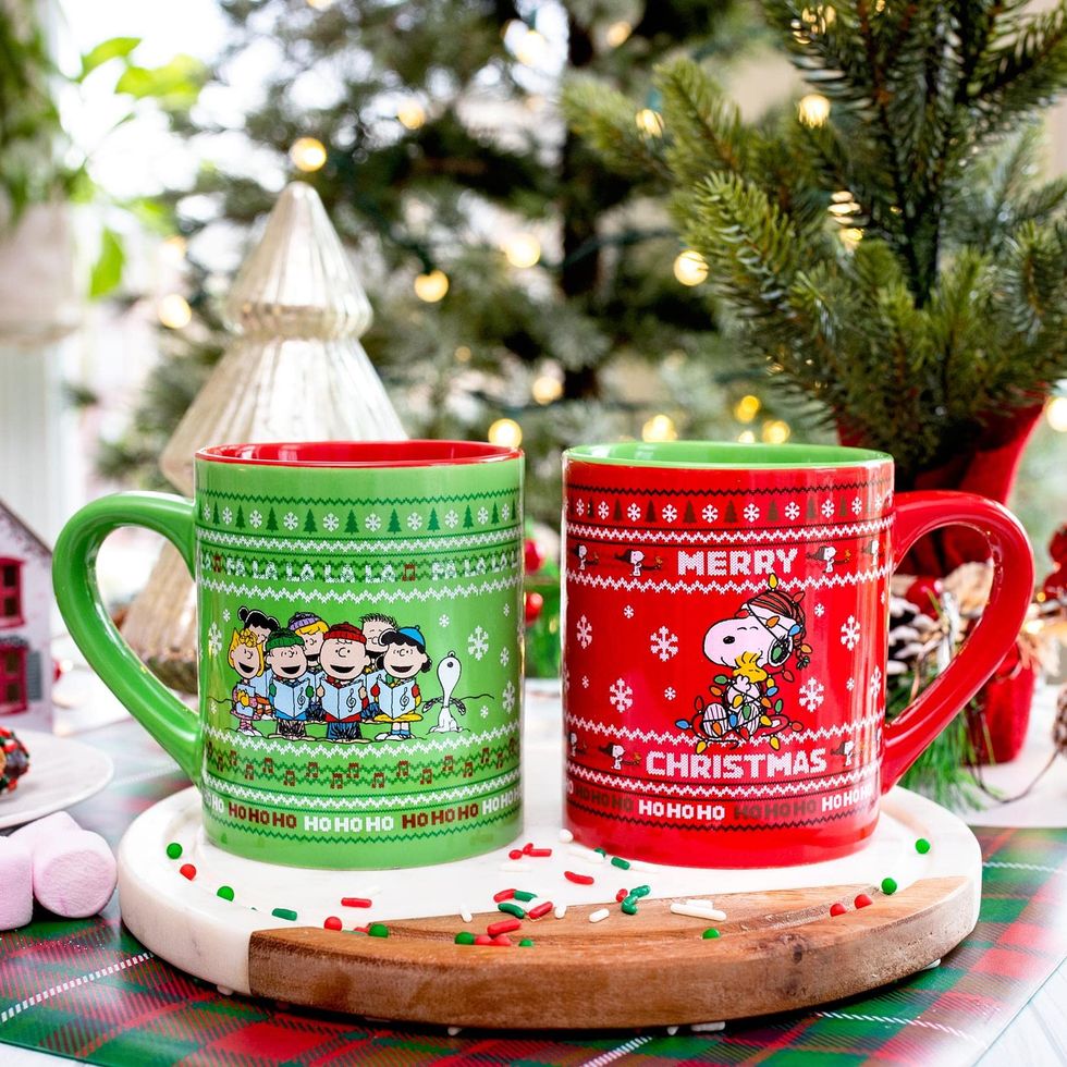 Candy Cane Holiday Mugs Set of 2 - Includes Spoons & Coasters