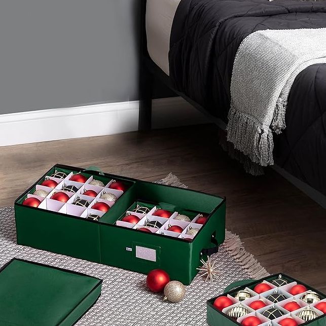 Home Basics Zippered 112 Ornament Storage Box, Red