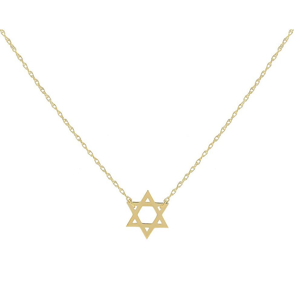 14K Yellow Gold Star Of David Pendant Necklace