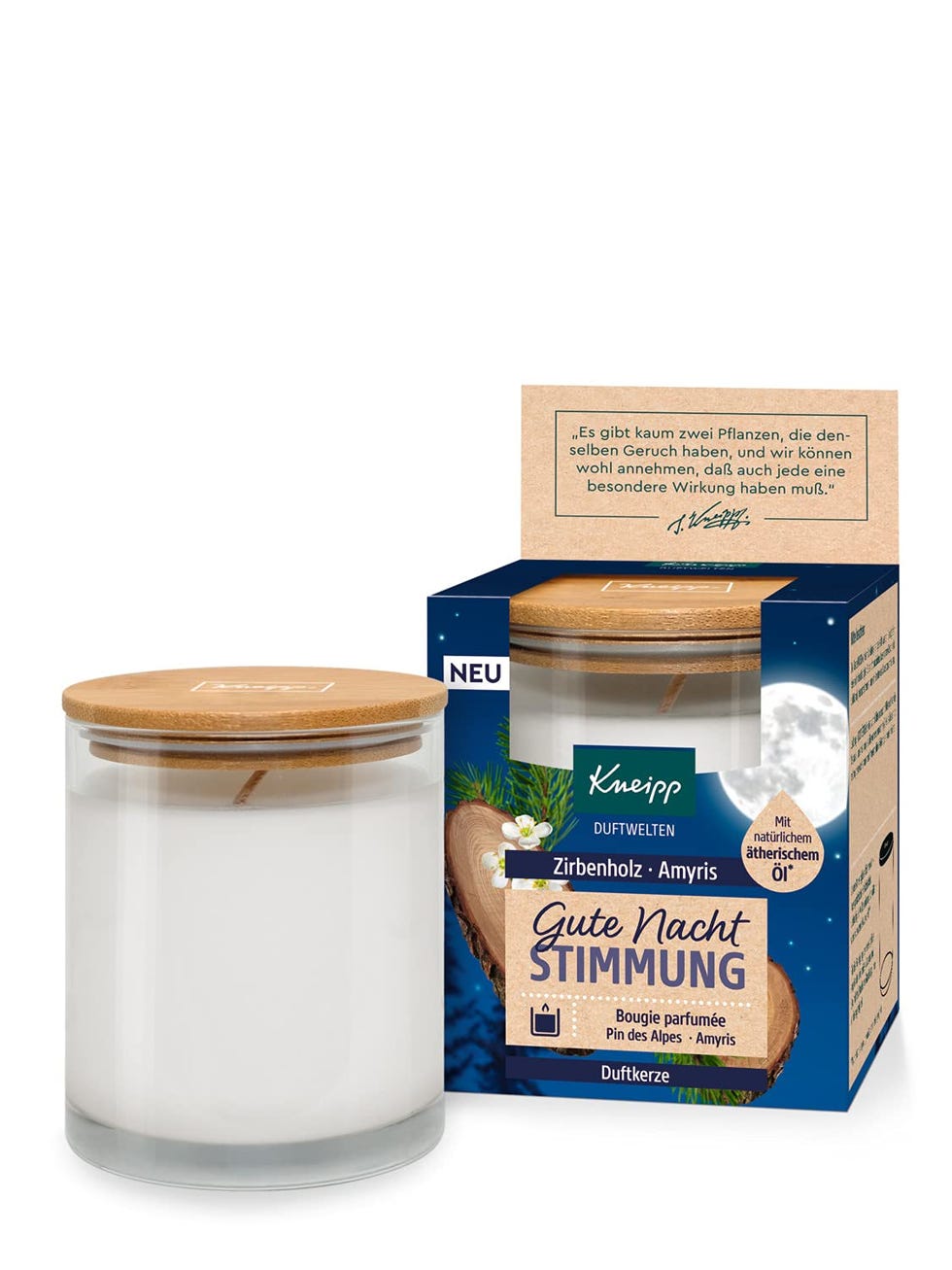 Vela aromática de buenas noches con aceites esenciales de pino y amiris