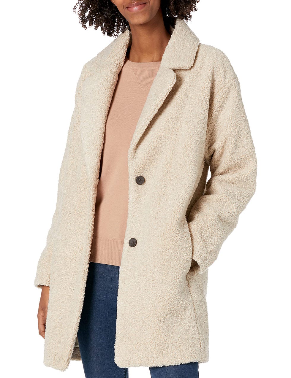 Amazon Essentials Women's Teddy Bear Fleece Oversized-Fit Lapel Jacket (Previously Daily Ritual), Sand, Small