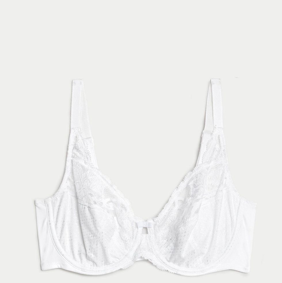 MARKS & SPENCER 'BOUTIQUE' WHITE/ORANGE EMB LACE FULL CUP BRA