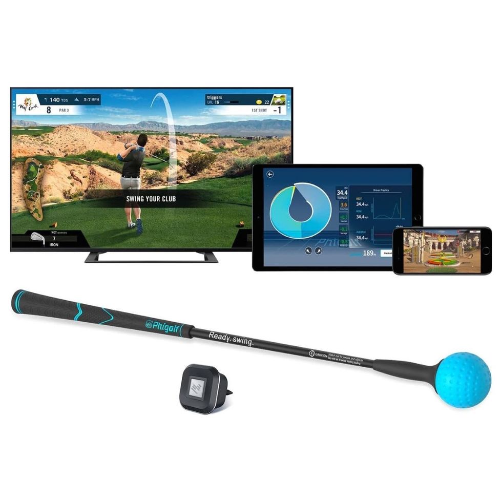 Home Golf Simulator with Weighted Swing Stick