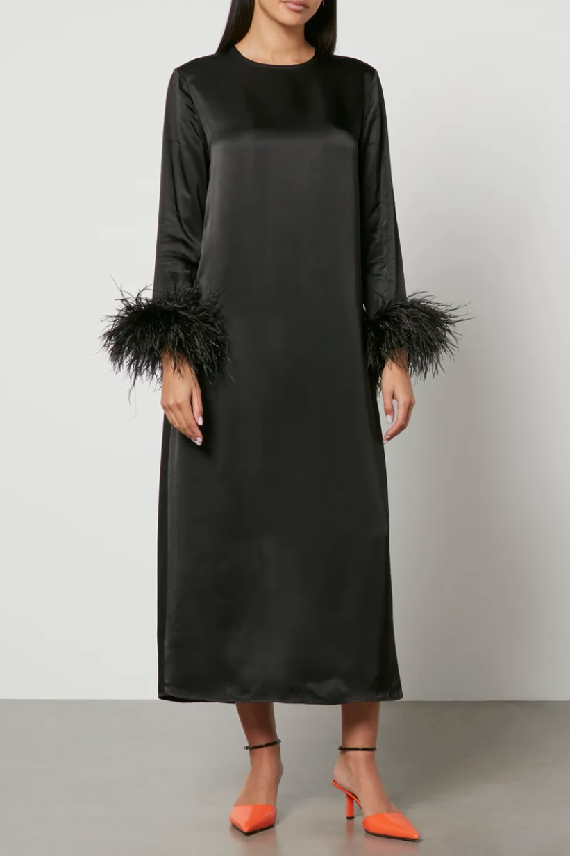 Suzi Feather-Trimmed Crepe Maxi Dress