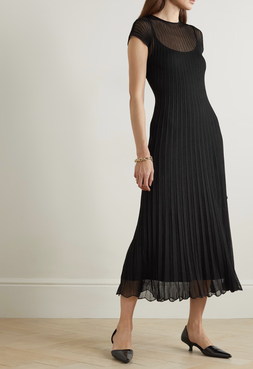 Pointelle-knit Pleated Midi Dress Pointelle-knit Pleated Midi Dress