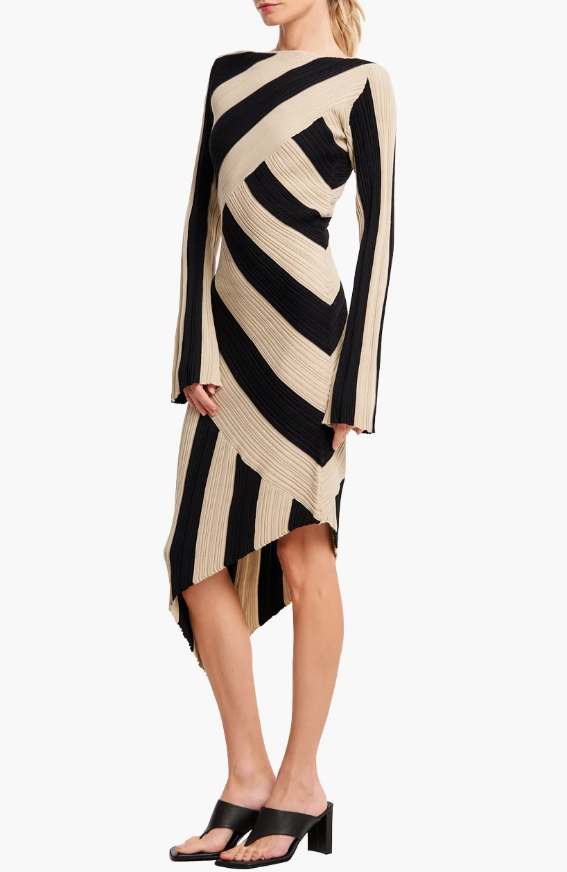 Ciebon Osha Directional Stripe Long Sleeve Asymmetric Knit Dress in Green/Navy at Nordstrom, Size Large Ciebon Osha Directional Stripe Long Sleeve Asymmetric Knit Dress in Green/Navy at Nordstrom, Size Large