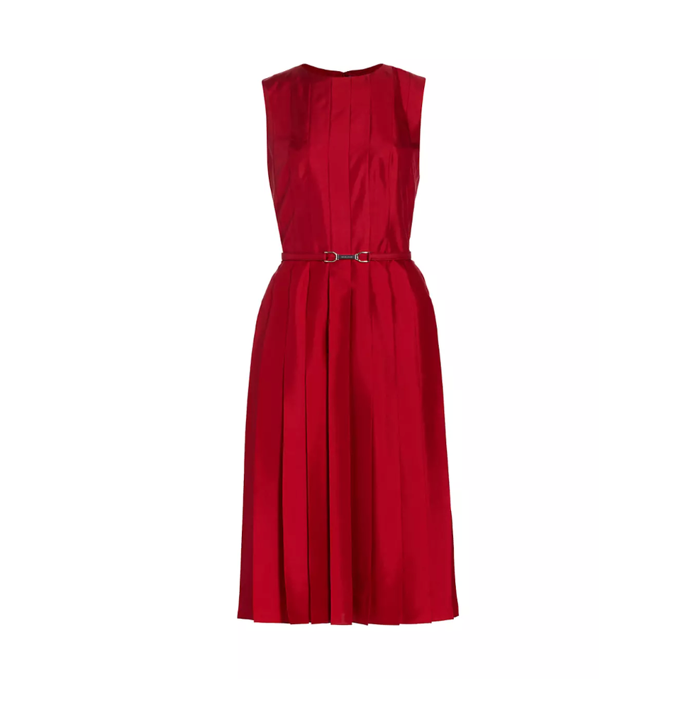 Halran Belted Pleated Knee-Length Dress Halran Belted Pleated Knee-Length Dress