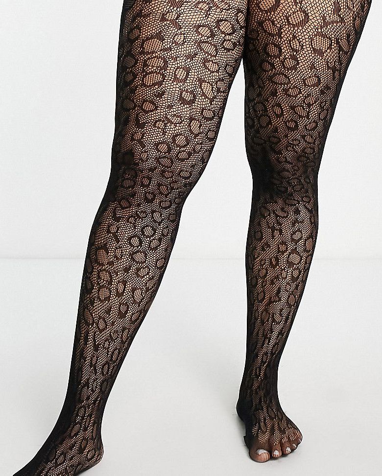 London Curve Sheer Tights In Black With Leopard Print