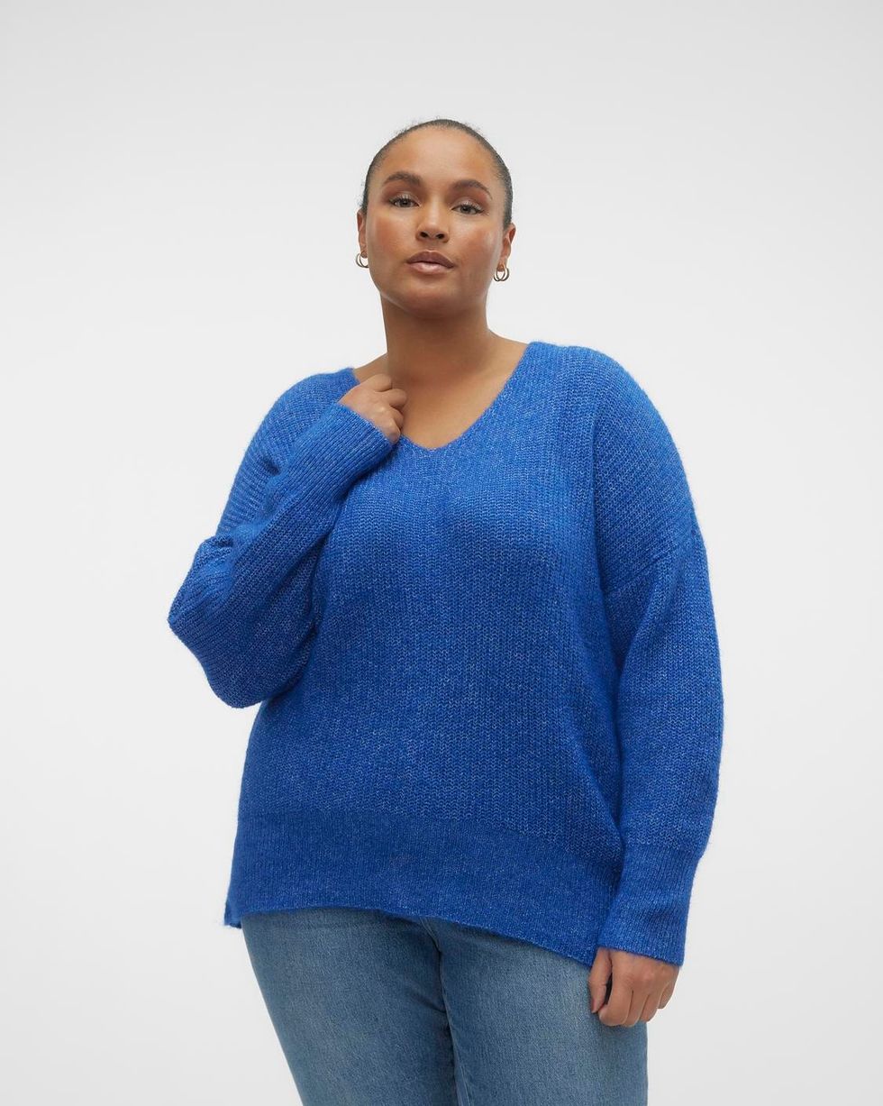 V-Neck Curve High Cuffs Dropped Shoulders Pullover