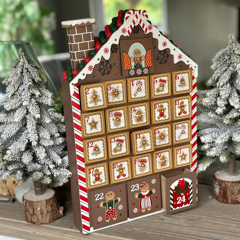 Wooden Gingerbread House Advent Calendar with Lights