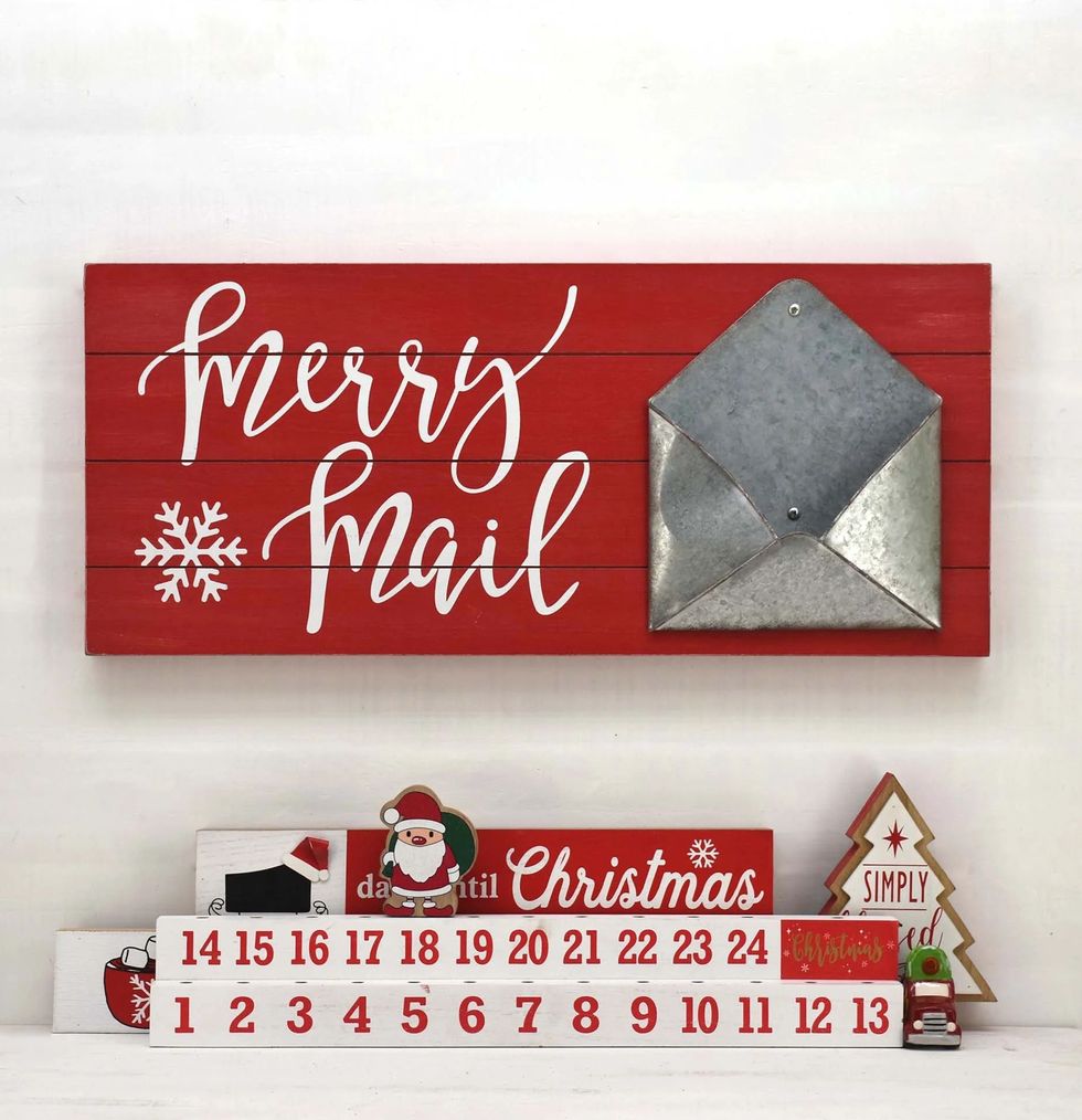 Merry Mail Wood and Metal Christmas Card Holder