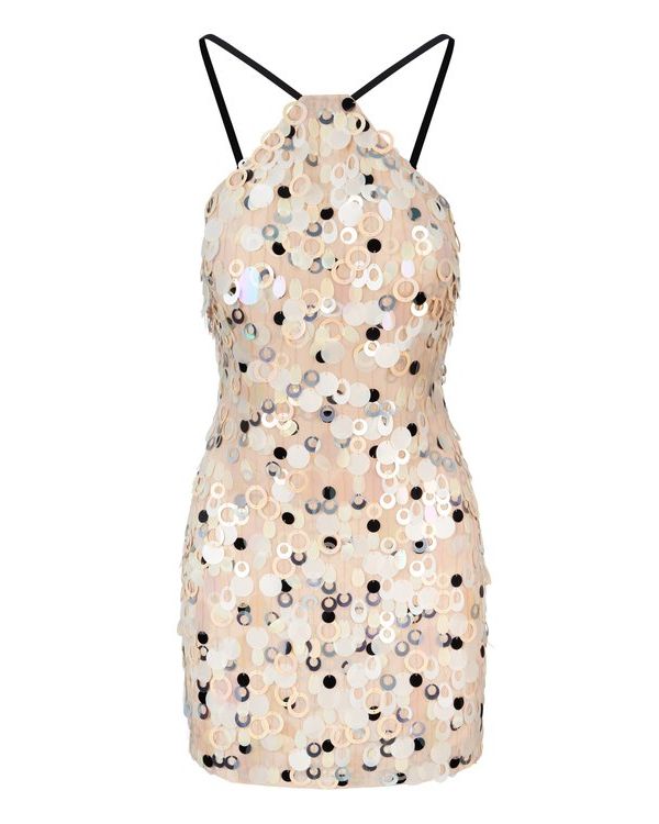 Skylar Curve Dress In Pearly Disc Sequins