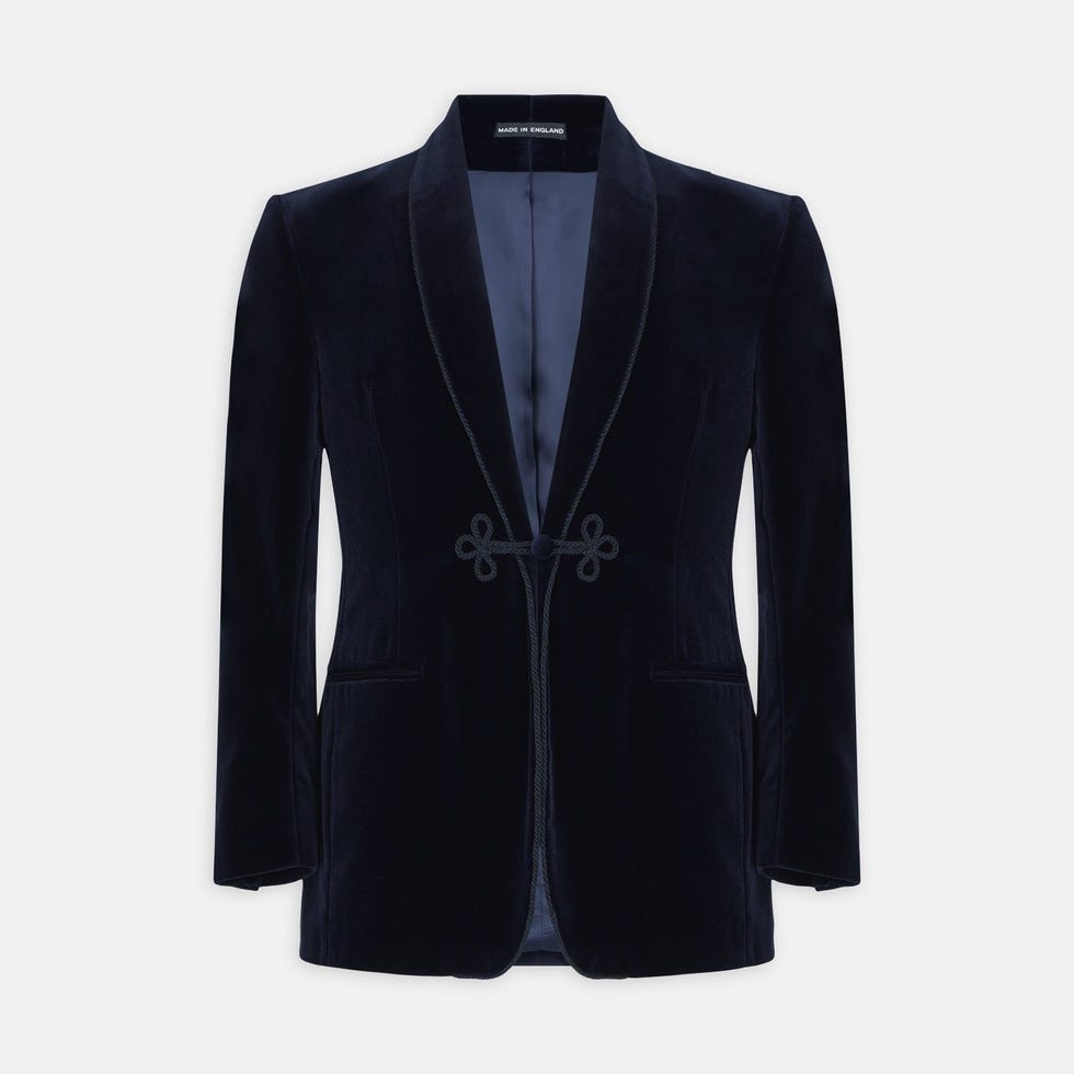 Navy Single Breasted Velvet Smoking Jacket Navy Single Breasted Velvet Smoking Jacket