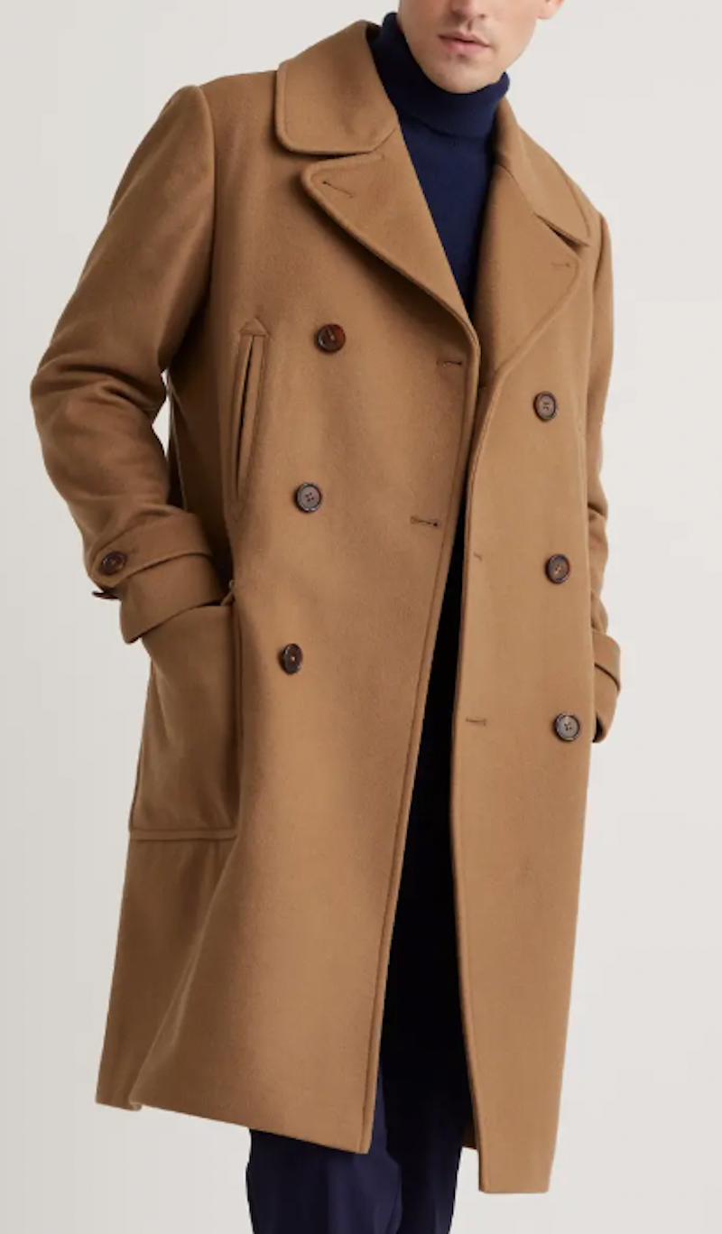 Italian Wool Double Breasted Officer Topcoat in Camel