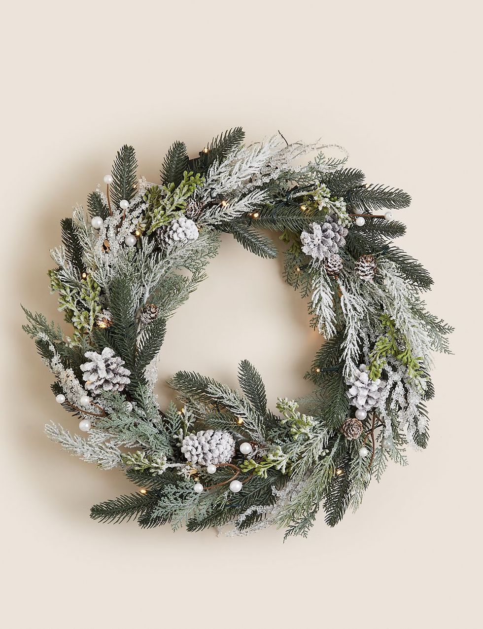 Pre-Lit Snowy Pine Cone Wreath