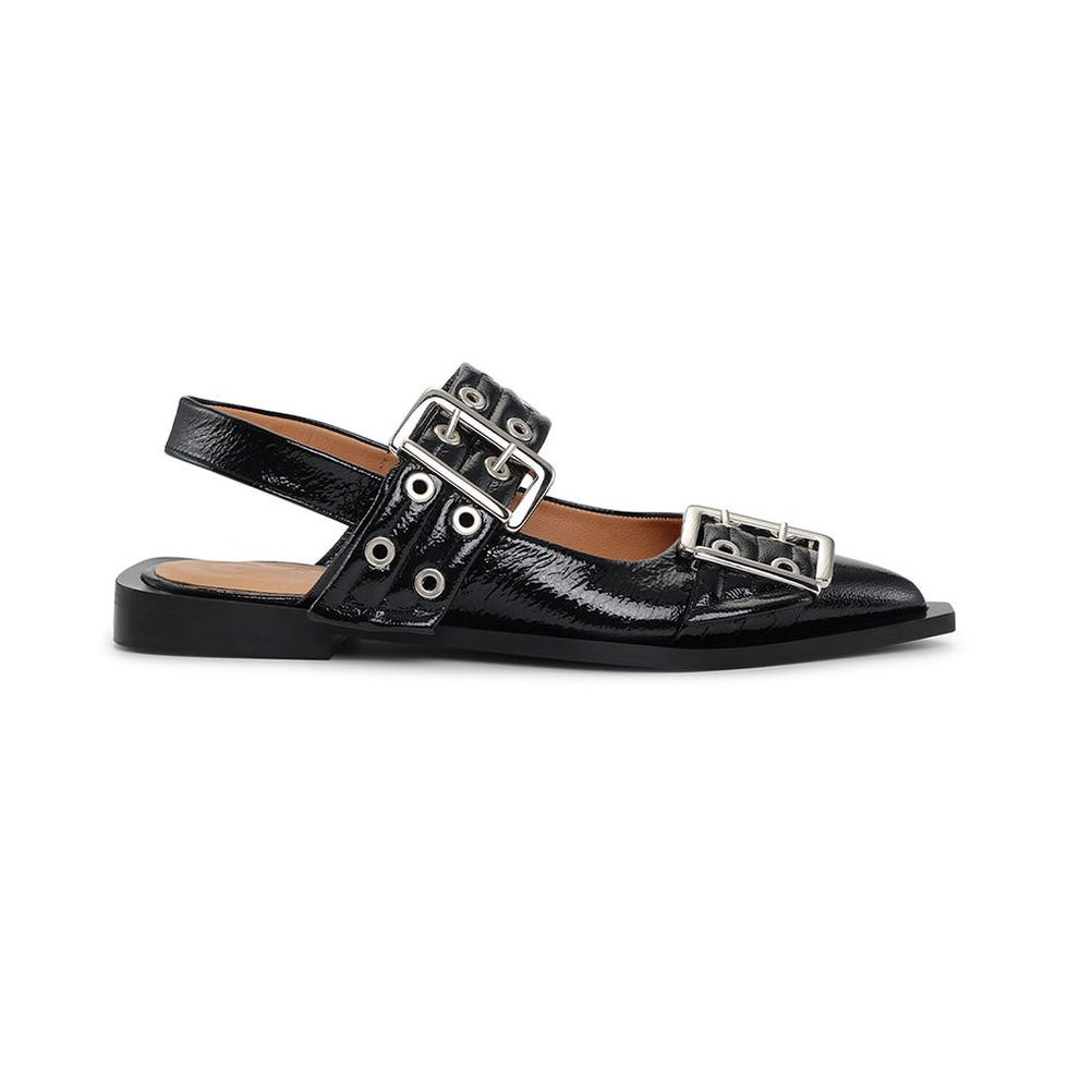 Black Wide Welt Buckle Ballerinas