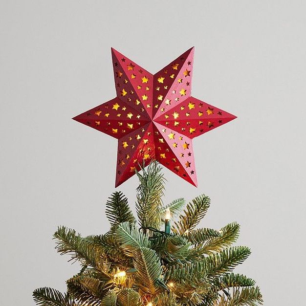 Lighted wood star shaped tree topper