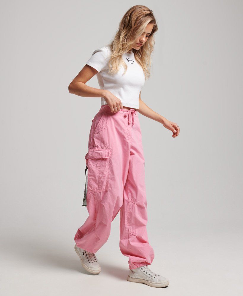 Buy PINK WIDE CARGO PARACHUTE PANTS for Women Online in India