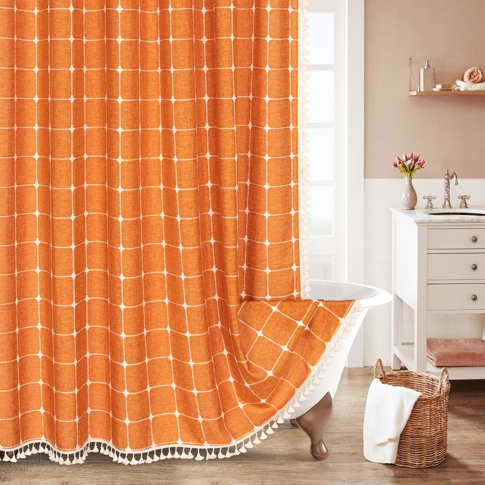 Orange Boho Shower Curtains for Modern Farmhouse