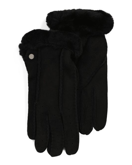 Wholesale Gloves Beige Fur Trim Winter Gloves for Women