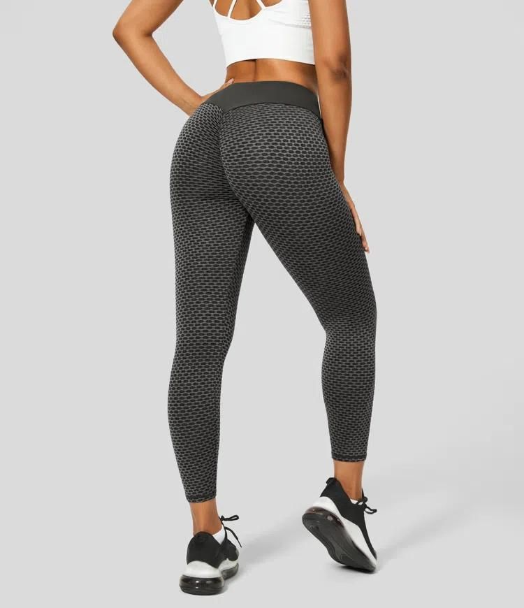 2024 Winter Black Plain Women Push Up Honeycomb Stretchable Butt Lift  leggings