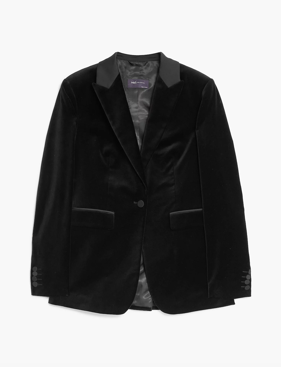 M&S Collection Cotton Rich Velvet Tailored Blazer