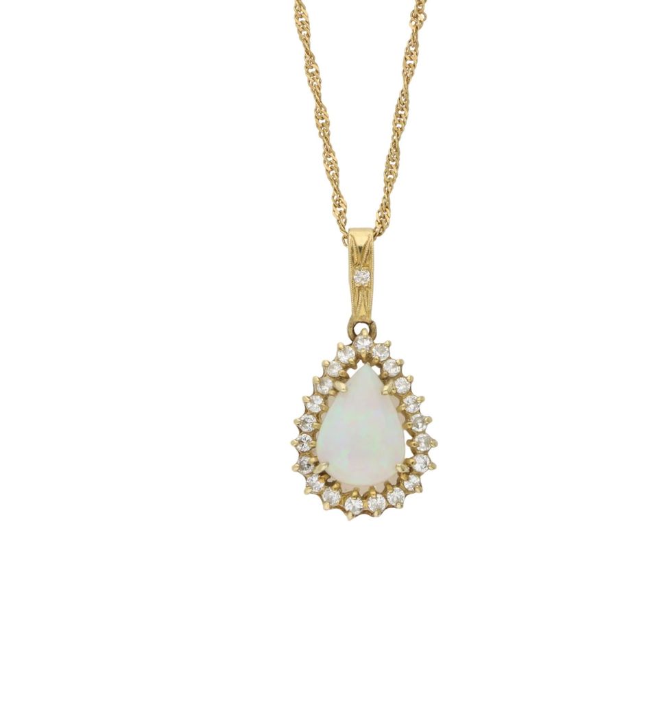 18ct Opal and Diamond Cluster Pendant Necklace