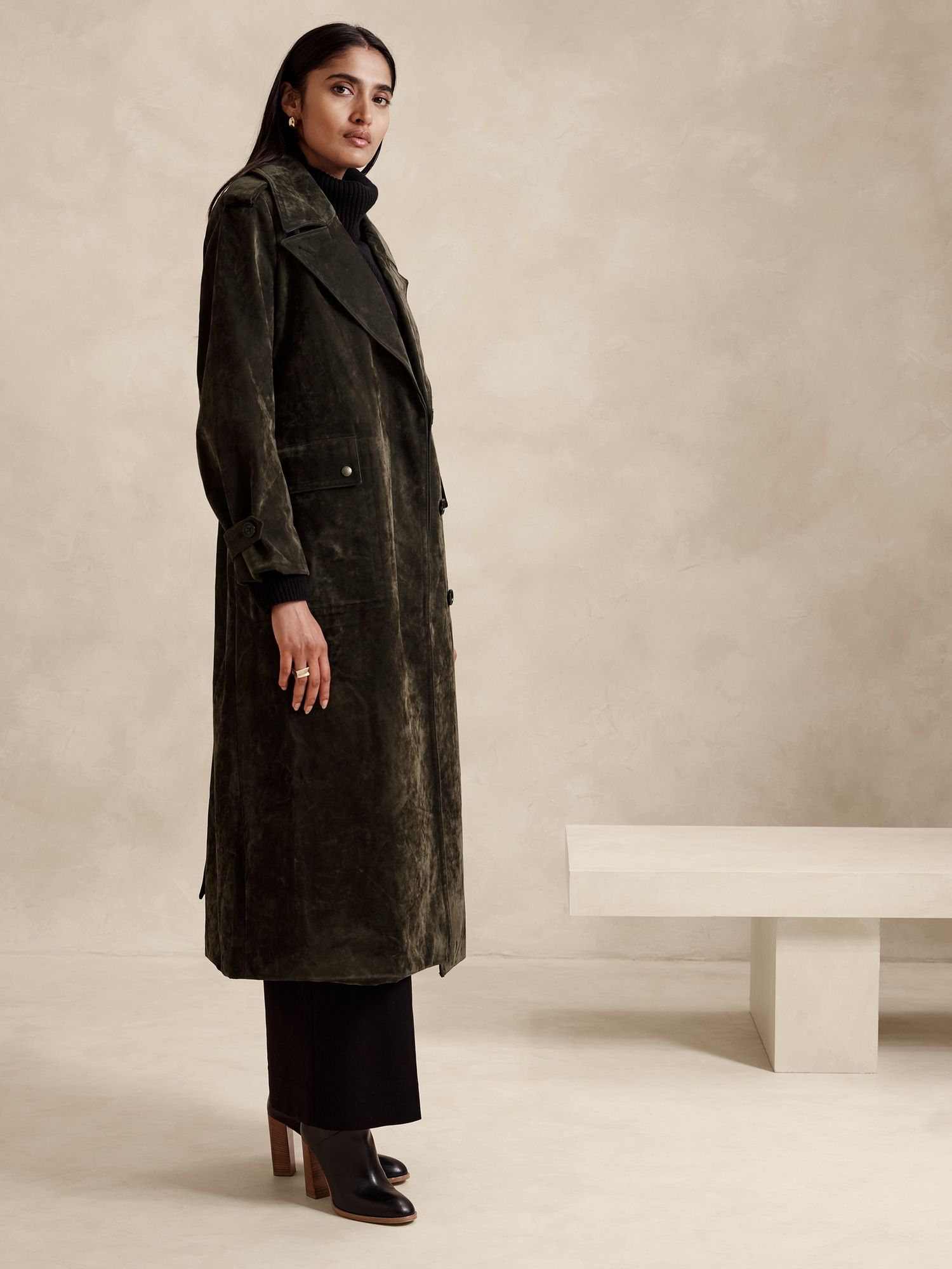 Banana republic suede trench on sale coat