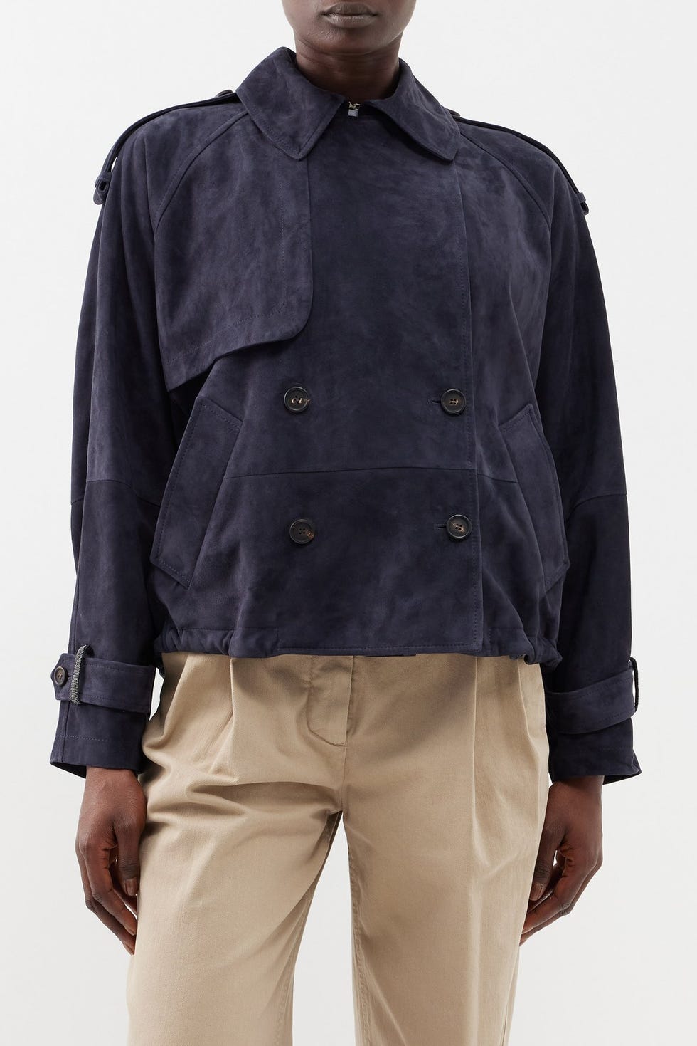 Four-button suede trench jacket Four-button suede trench jacket