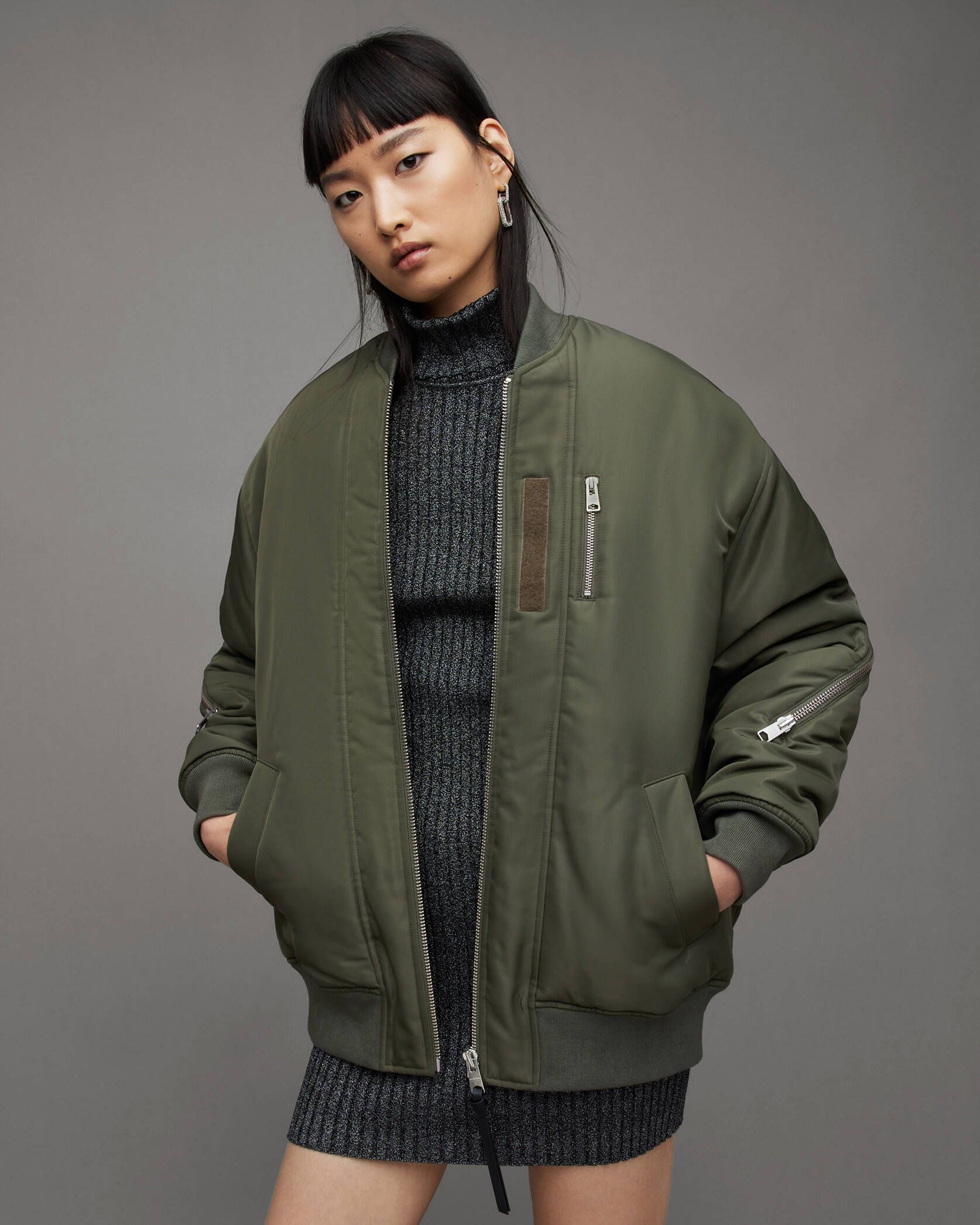 Oversized khaki shop bomber jacket