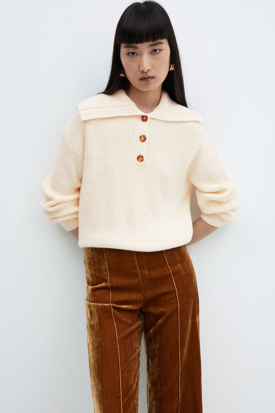 Buttoned Collar Knit Sweater